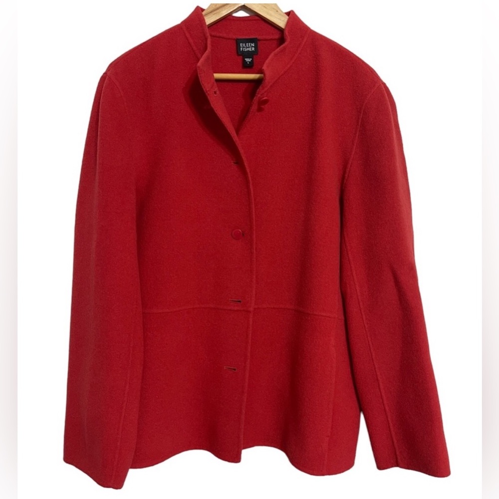 EILEEN FISHER RED WOOL CASHMERE BLEND JACKET (LARGE) EUC